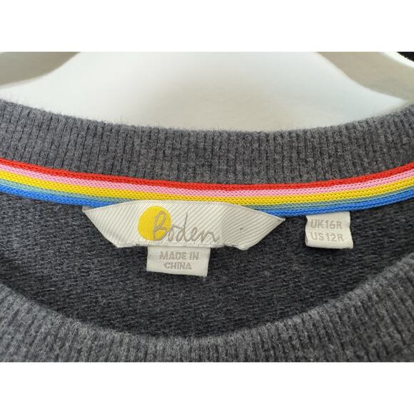 Boden Womens Jasmine Sweatshirt Dress US 12 Charcoal Marl Embroidered Boho Chic - Picture 6 of 16